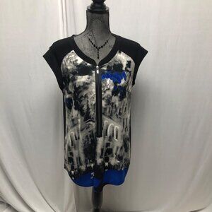 Picadilly Cap Sleeve Top Womens Size Large Partial Zip Stretchy Comfy Shirt